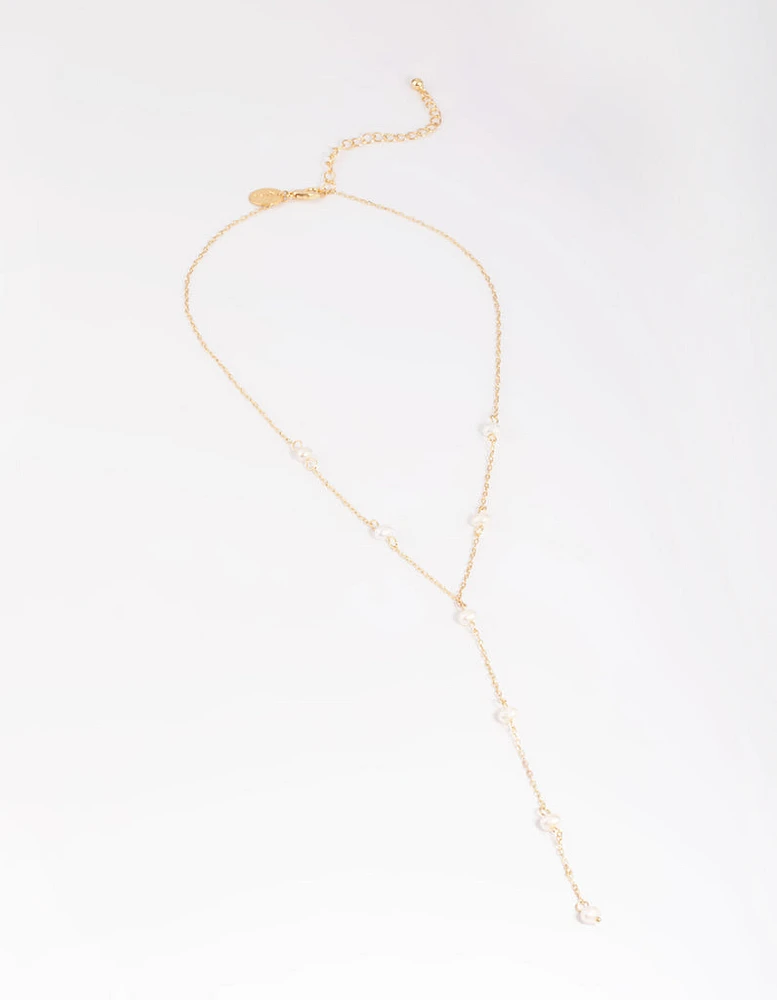 Gold Plated Freshwater Pearl Lariat Necklace