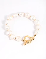 Gold Plated Freshwater Pearl Molten Fob Bracelet