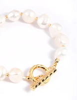 Gold Plated Freshwater Pearl Molten Fob Bracelet