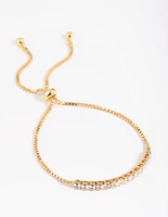 Gold Plated Cubic Zirconia Box Chain Toggle Tennis Bracelet