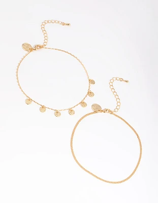 Gold Plated Molten Disc Anklet Set