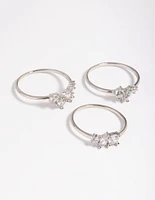 Silver Plated Cubic Zirconia Cluster Ring Stack Pack