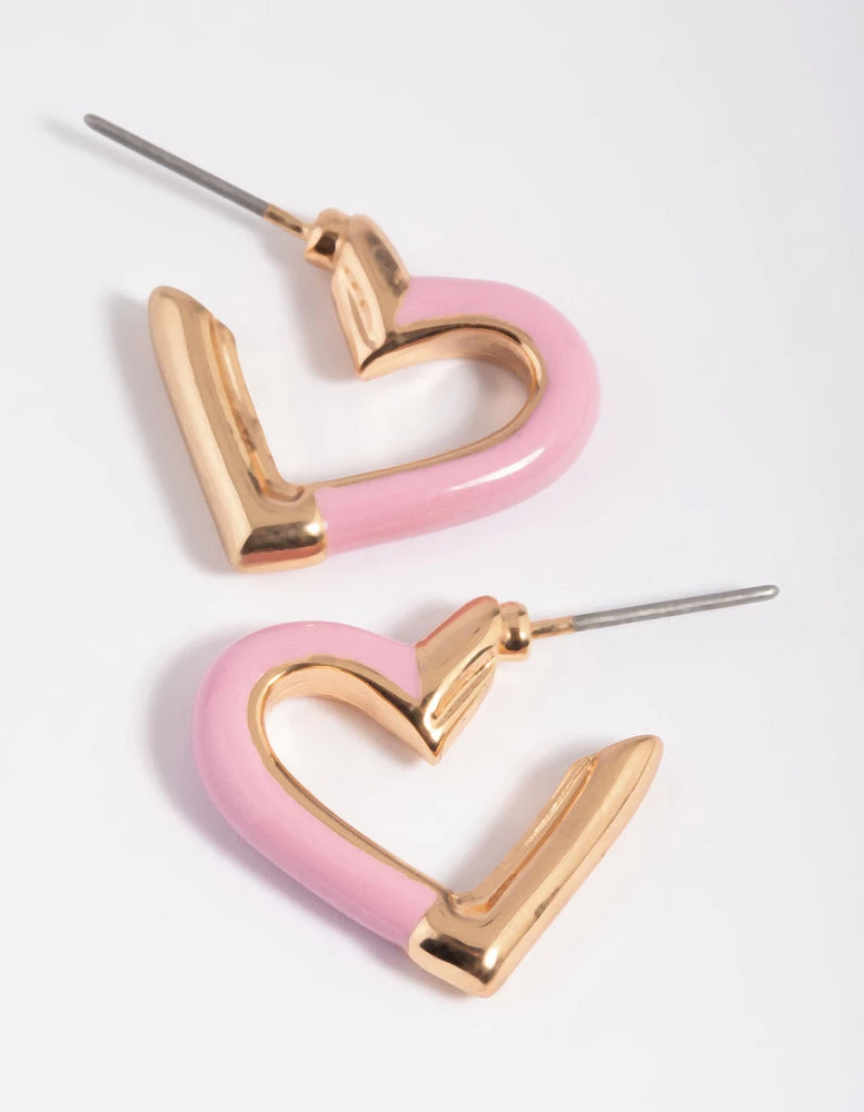 Pink Heart Hoop Earrings