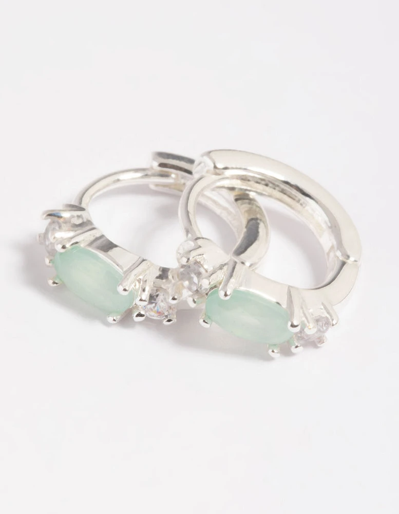 Green Amazonite & Diamante Huggie Hoop Earrings