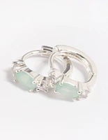 Green Amazonite & Diamante Huggie Hoop Earrings