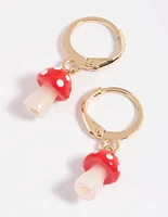 Red Mushroom Huggie Hoop Earrings