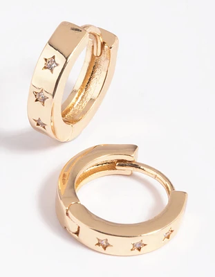 Gold Celestial Huggie Hoop Earrings