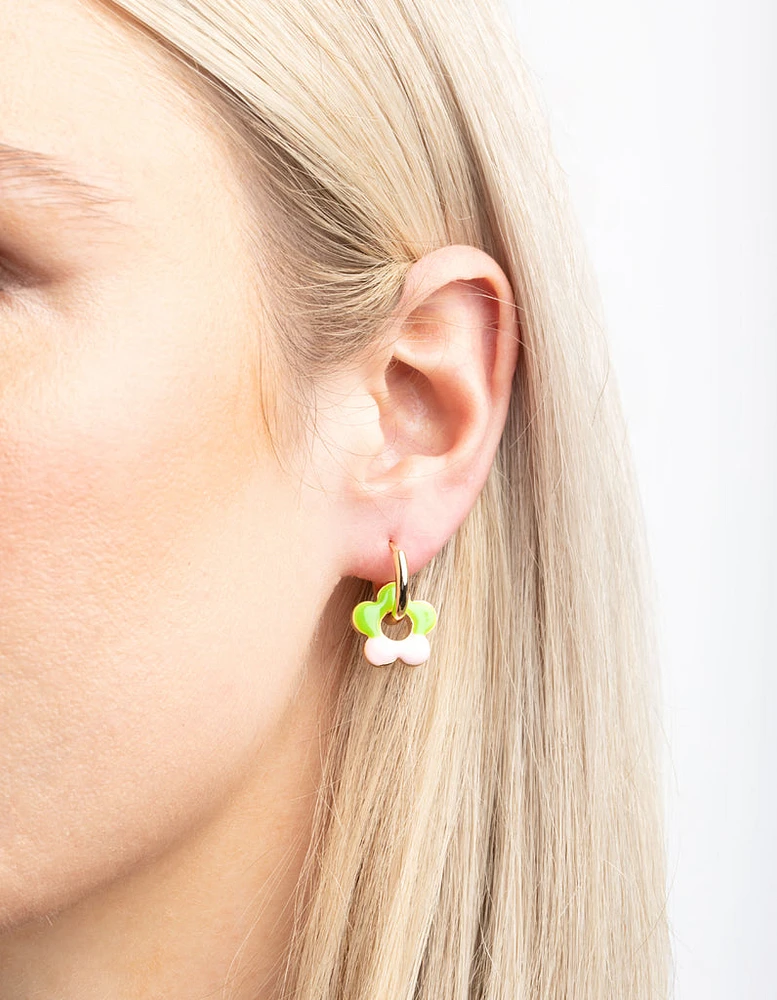 Green Daisy Huggie Hoop Earrings