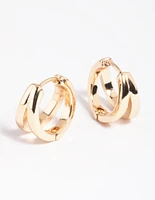 Gold Double Loop Huggie Hoop Earrings