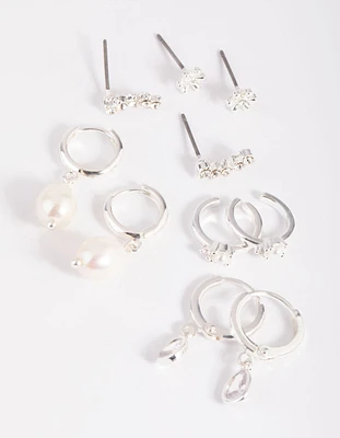 Silver Diamante & Freshwater Pearl Huggie Hoop Earrings