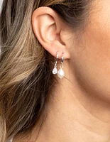 Silver Diamante & Freshwater Pearl Huggie Hoop Earrings