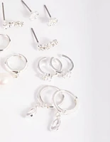 Silver Diamante & Freshwater Pearl Huggie Hoop Earrings