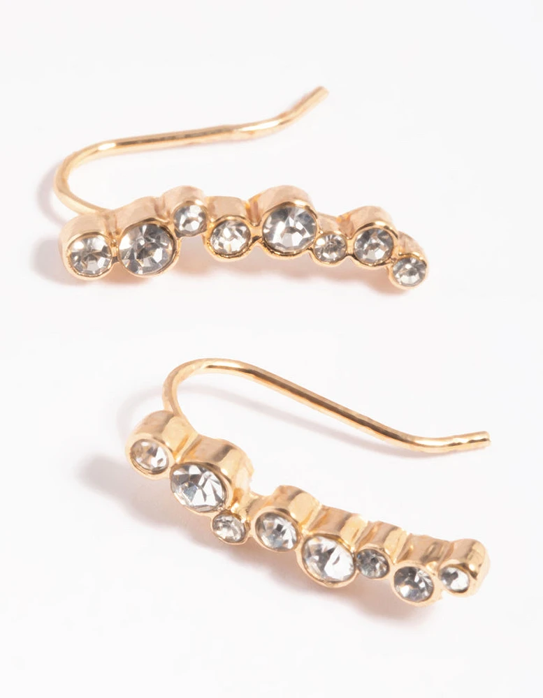 Gold Diamante Curved Crawler Jacket Earrings