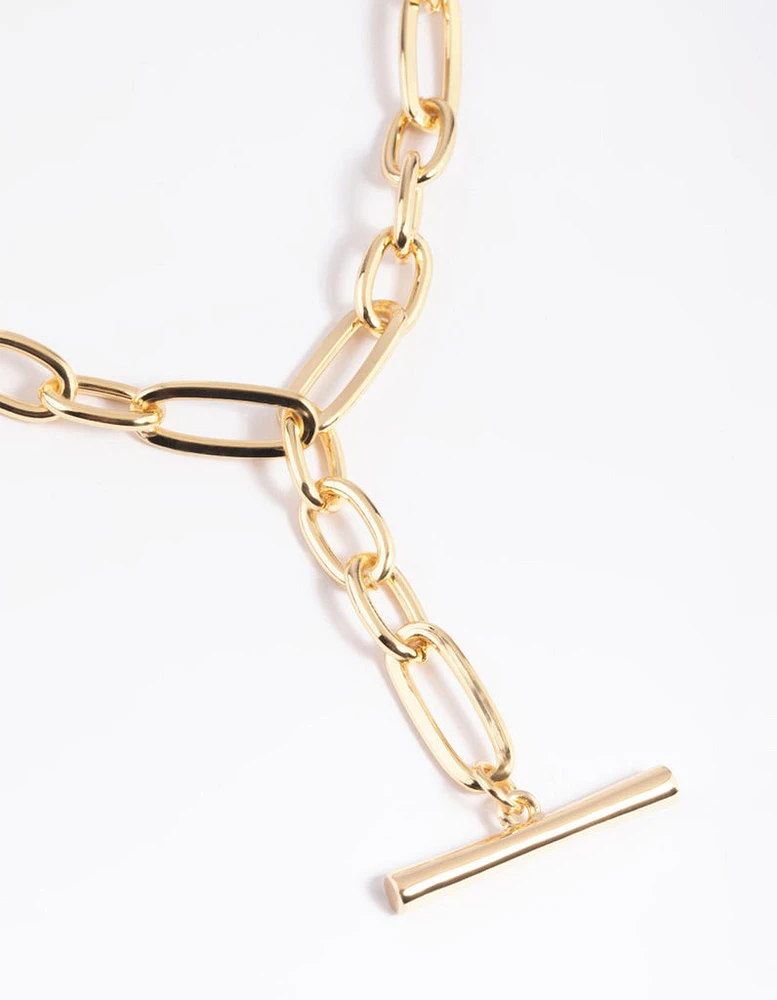 Gold Plated Oval Chain Bar Necklace