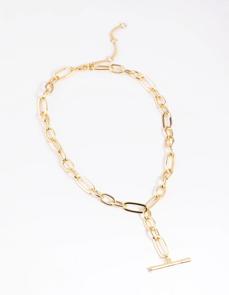 Gold Plated Oval Chain Bar Necklace