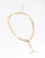 Gold Plated Oval Chain Bar Necklace