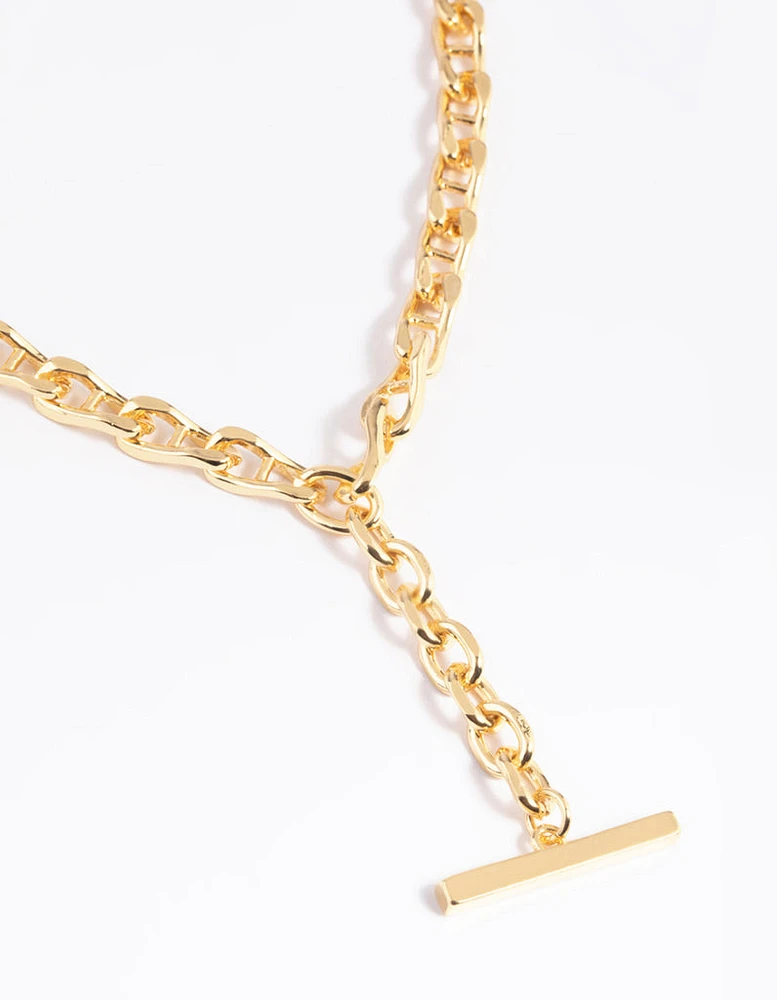 Gold Plated Detailed Chain Bar Necklace