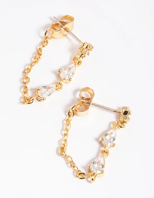 Gold Plated Cubic Zirconia Jacket Earrings