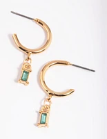 Green Baguette Stone Huggie Hoop Earrings