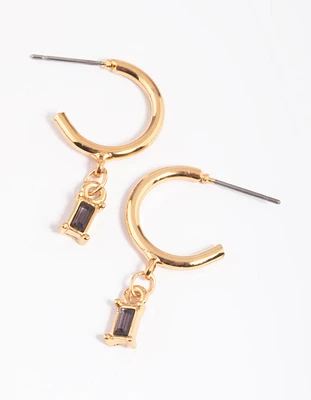 Black Stone Huggie Hoop Earrings