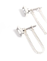 Silver Emerald Chain Jacket Earrings