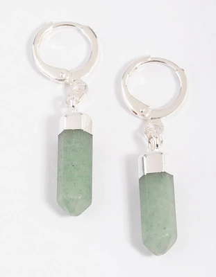 Green Flurite Shard Huggie Hoop Earrings