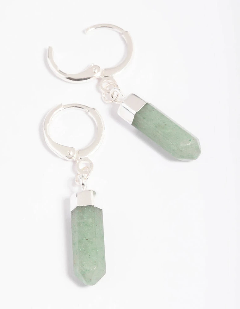 Green Flurite Shard Huggie Hoop Earrings