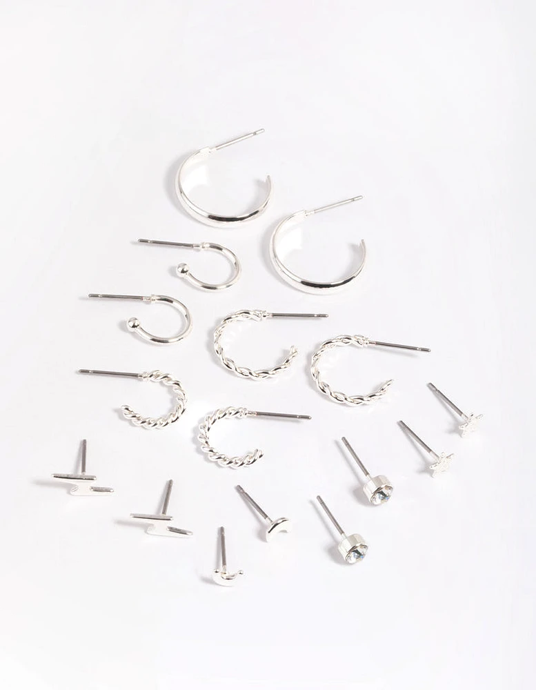 Silver Celestial Stud & Hoop Earring 8-Pack