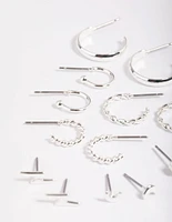 Silver Celestial Stud & Hoop Earring 8-Pack