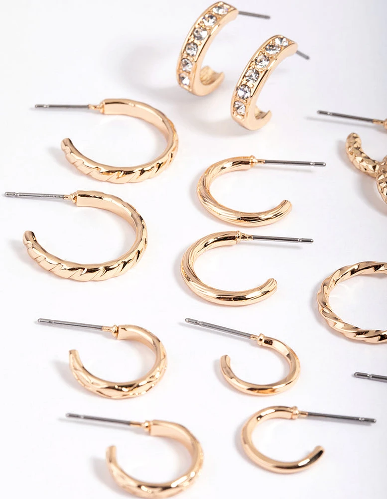 Gold Mixed Diamante Hoop Earring 8-Pack