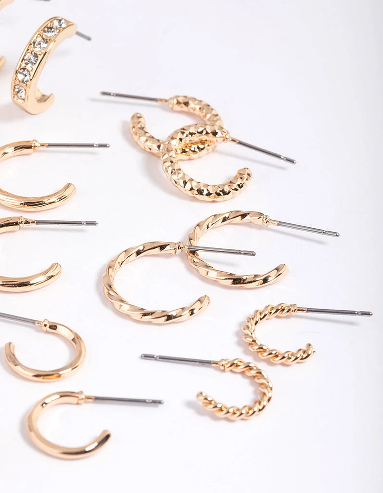 Gold Mixed Diamante Hoop Earring 8-Pack