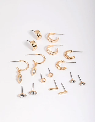 Gold Mixed Stone Stud & Hoop Earring 8-Pack