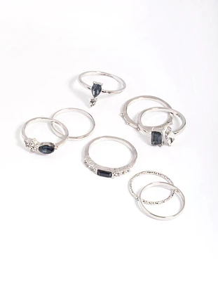 Silver Blue Stone Mixed Ring Stack Pack