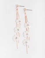 Rose Gold White Flower Drop Earrings