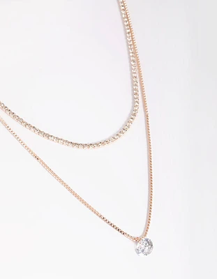 Rose Gold Diamante Layered Necklace