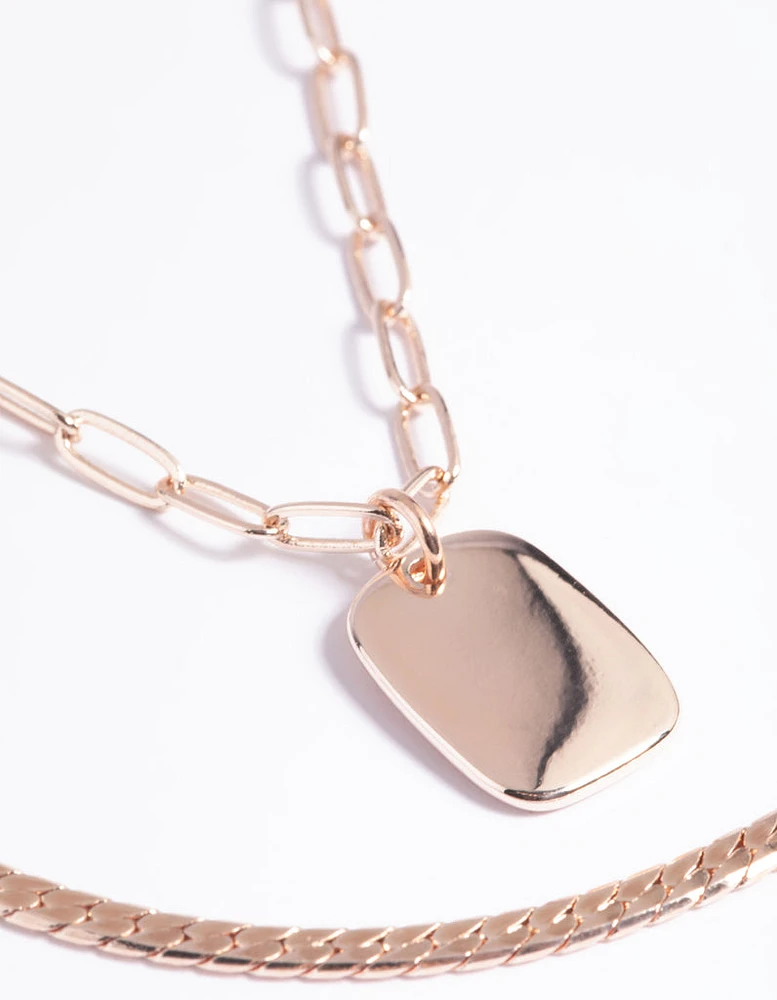 Rose Gold Rectangular Layered Necklace