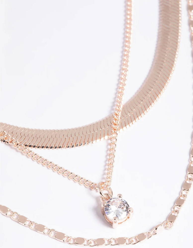 Rose Gold Cubic Zirconia Snake Chain Necklace