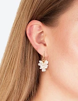 White Pearlised Flower Cluster Drop Earrings