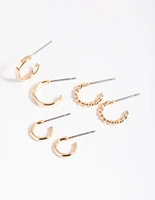 Gold Plain & Twisted Hoop Earring Pack