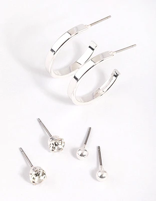 Silver Plain Stud & Hoop Earring Pack