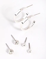 Silver Plain Stud & Hoop Earring Pack