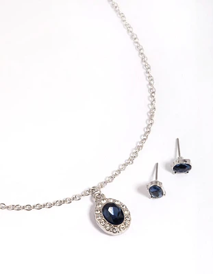 Rhodium Oval Diamante Necklace & Earrings Set