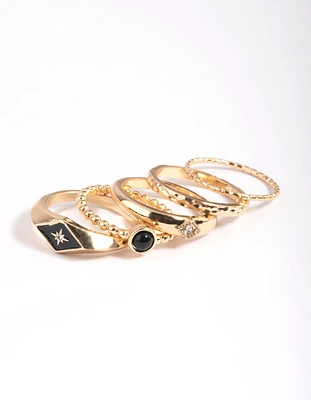 Black Enamel Signet Ring 4-Pack