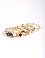 Black Enamel Signet Ring 4-Pack