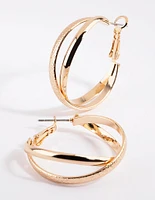 Gold Cross Over Hoop Earrings