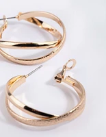 Gold Cross Over Hoop Earrings