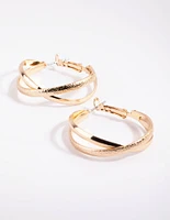 Gold Cross Over Hoop Earrings