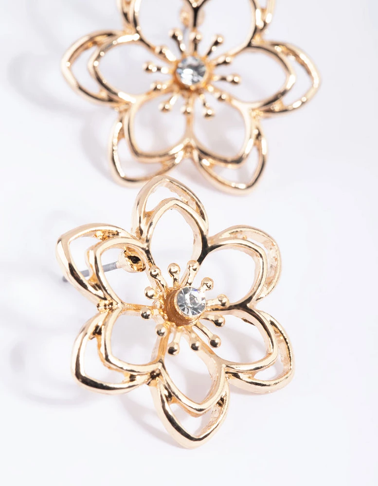 Gold Wire Flower Stud Earrings