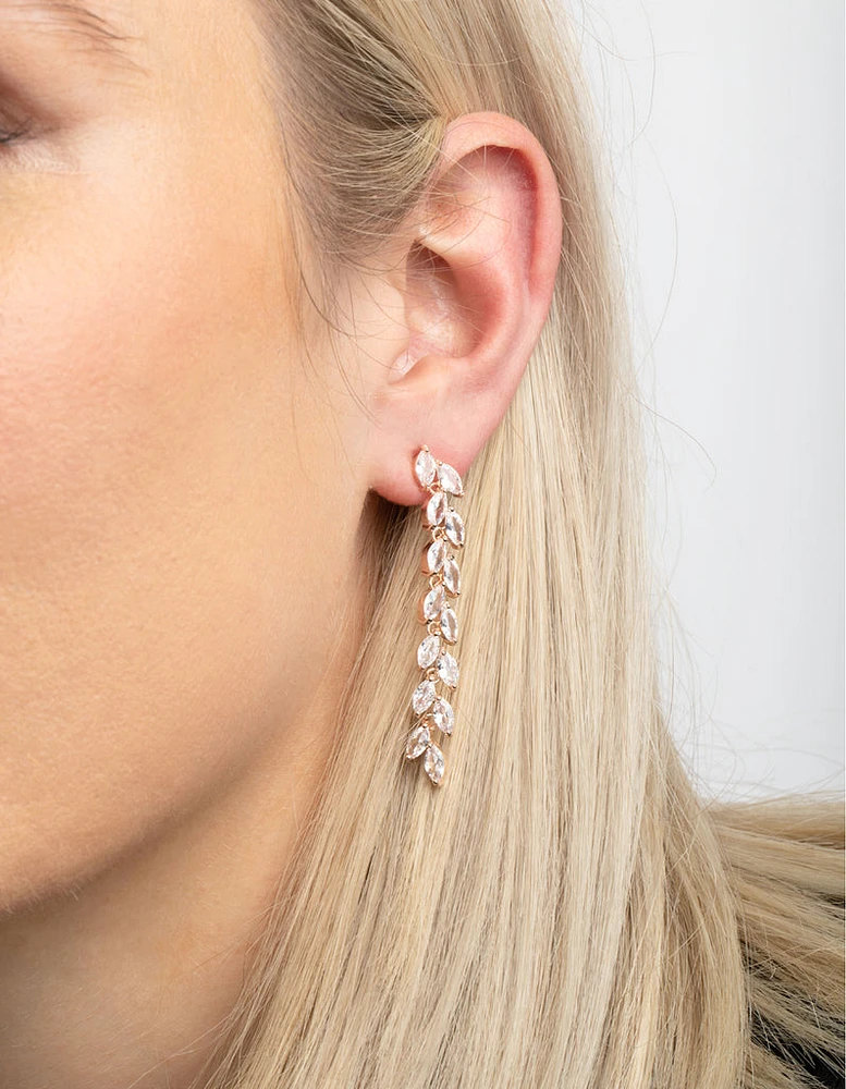 Rose Gold Cubic Zirconia Marquise Drop Earrings