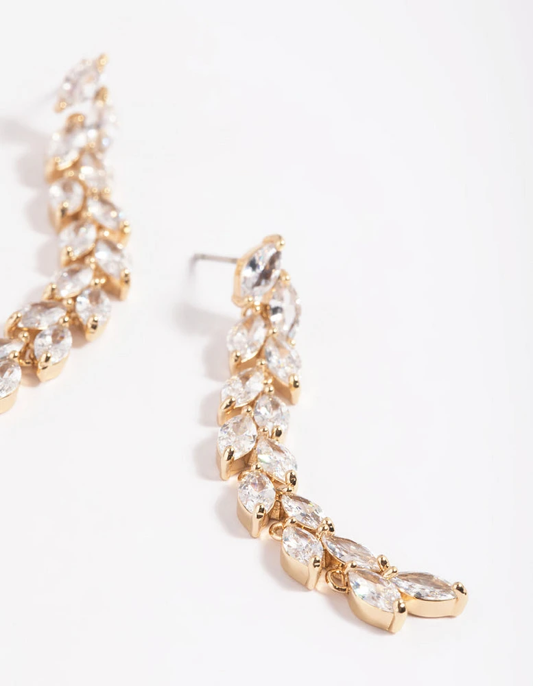 Gold Cubic Zirconia Marquise Drop Earrings